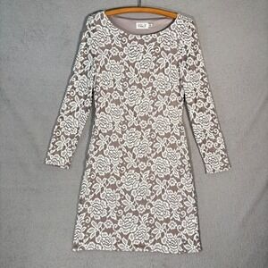 Eliza J Layered Lace Sheath Dress Size 10 Long Sleeve White Ivory Nude Illusion